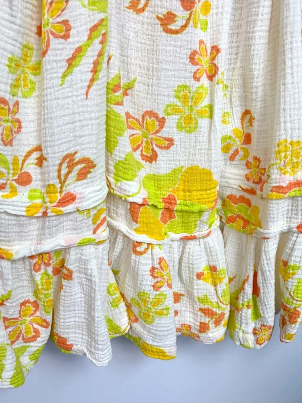 Free People Fleur Dress Top Sz M Cotton Gauze Tiered Tie Shoulder Boho Cottage
